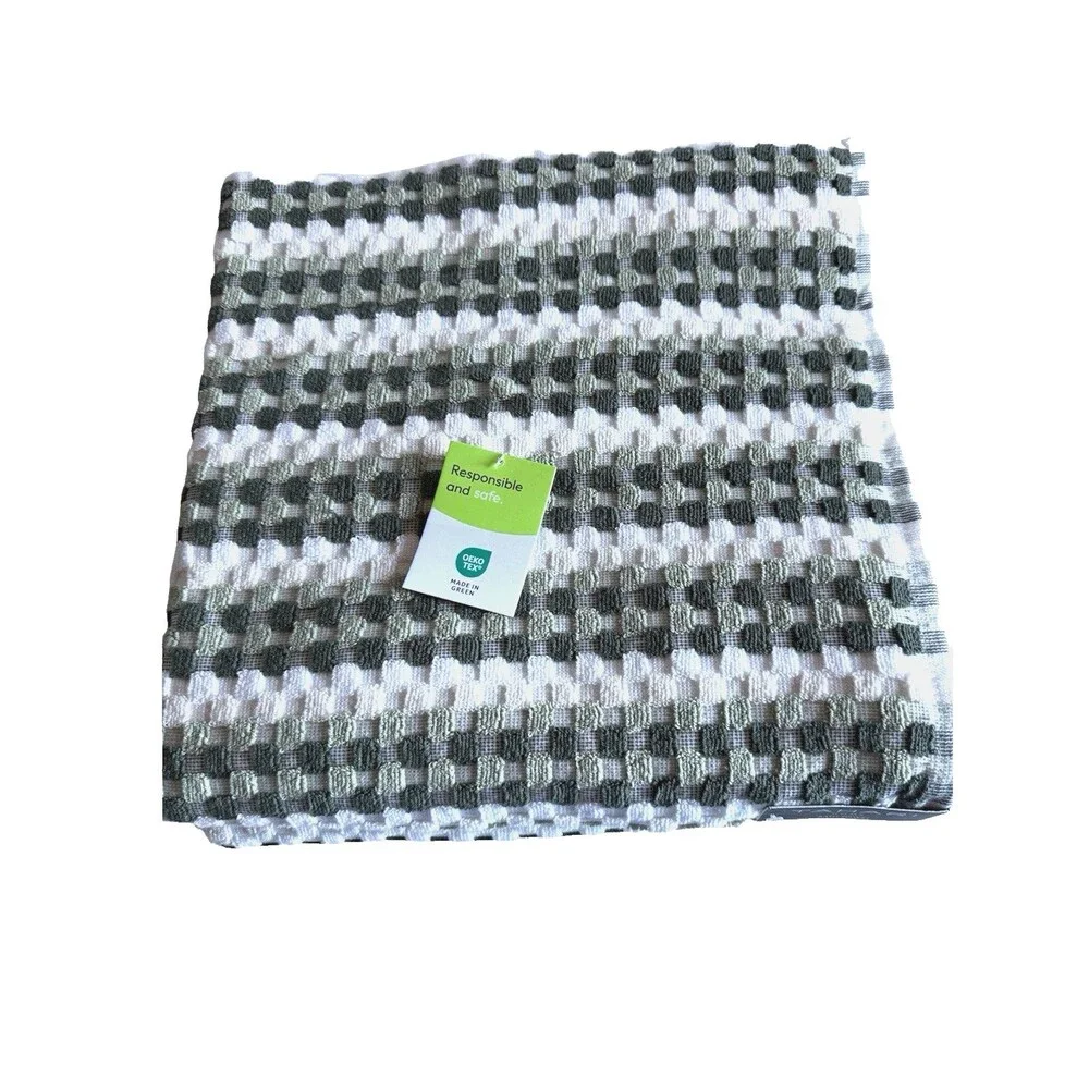 Tarhari 8 Piece Towel Set Tiles Squares Green White 2 Bath 2 Hand 4 Washcloths